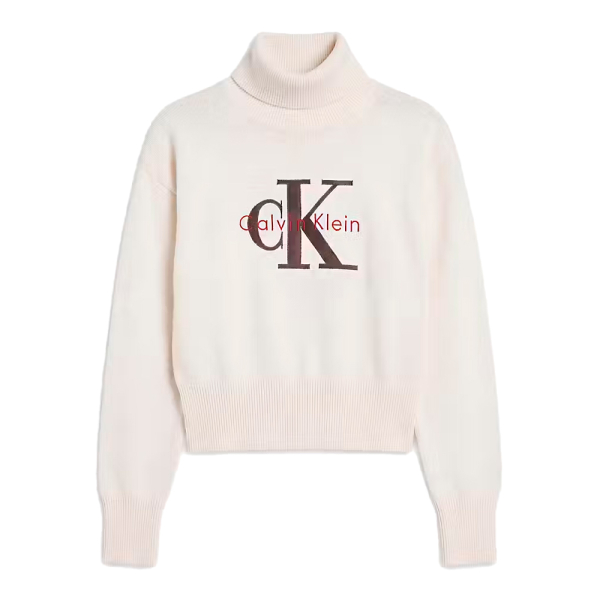 Calvin Klein Vestes en maille et pulls Crme - Pull col roul avec logo - M - Ref 90 €